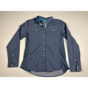 Kuhl Women Large Light Long Sleeve Button Up Shirt Blue Outdoor Camping Hiking